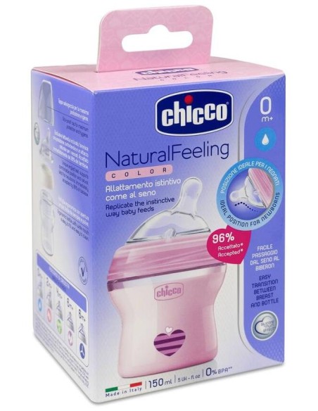 Chicco Biberón Natural Feeling Silicona 0M+ 150 Ml Rosa, 1 Ud