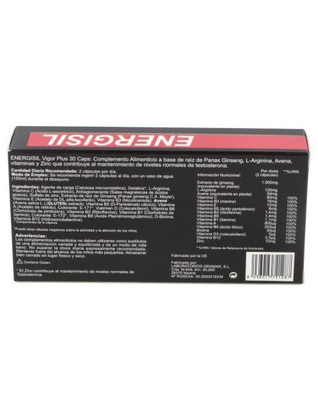 Energisil Vigor Plus (Ginseng+Arginina) 30Cap.
