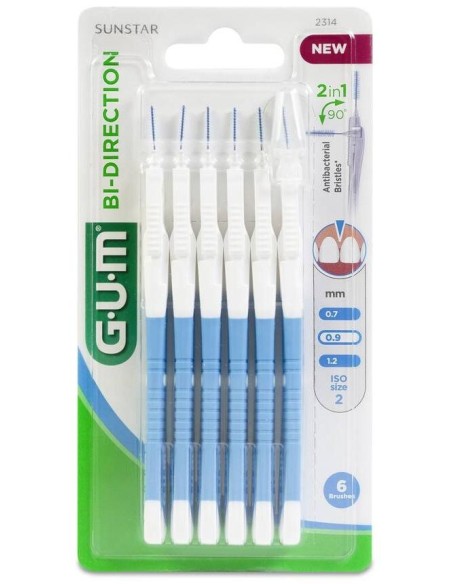 Gum Cepillos Interdentales Bi-Direction 0,9Mm, 6 Uds Azules