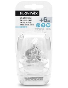 Suavinex Tetina Anatómica De Silicona Talla 2 Flujo Medio +6M, 2 Uds