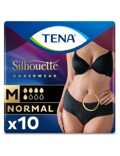 Tena Silhouette Normal Cintura Baja Negro Talla M, 10 Uds