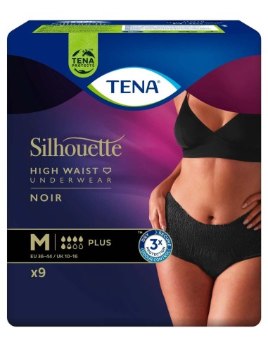 Tena Silhouette Normal Cintura Alta Negro Talla G, 8 Uds