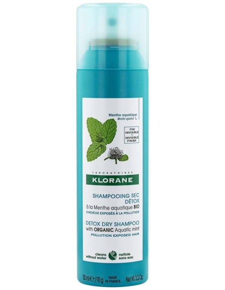 Klorane Champú Seco Detox Menta Acuática Bio, 150 Ml