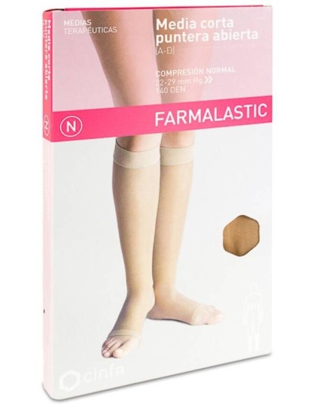 Farmalastic Media Corta Puntera Abierta Talla Extra-G Color Camel, 1 Par