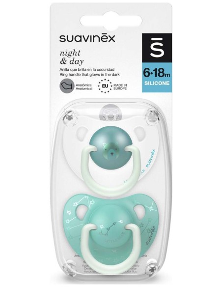 Suavinex Chupete Night Y Day Anatómico Silicona 6-18M 2Uds
