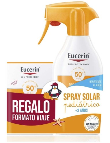 Pack Eucerin Protector Solar Kids Sun Spray Pistola Spf50+ + Fluido Formato Bolsillo, 300 Ml + 50 Ml