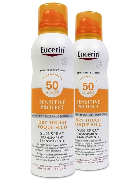 Duplo Eucerin Protector Solar Spray Transparente Toque Seco Fps50+, 2 Unidades X 200 Ml