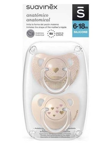 Suavinex Chupete Silicona Anatómico Clásico 6-18, 2 Unidades