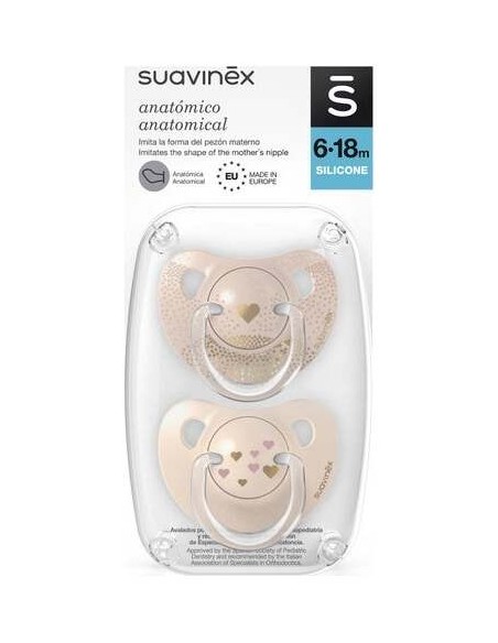 Suavinex Chupete Silicona Anatómico Clásico 6-18, 2 Unidades