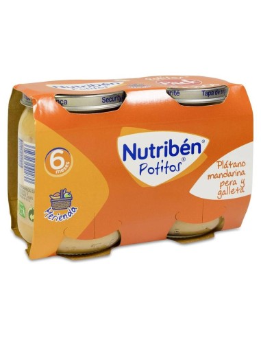 Pack Nutribén Potitos Merienda Plátano Mandarina Pera Galleta, 2 X 190 G