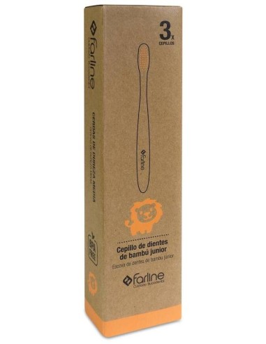 Farline Cepillo Dental Infantil Bambú León, 3 Unidades