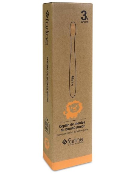 Farline Cepillo Dental Infantil Bambú León, 3 Unidades
