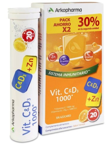 Arkopharma Vitamina C + D3 1000Mg + Zinc Efervescente 2X20Comp
