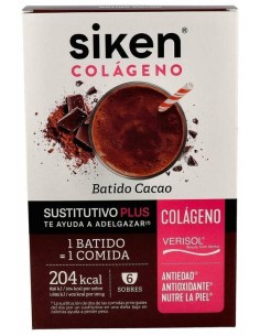 Siken Sustitutivo Plus Colágeno Batido Cacao, 6 Sobres