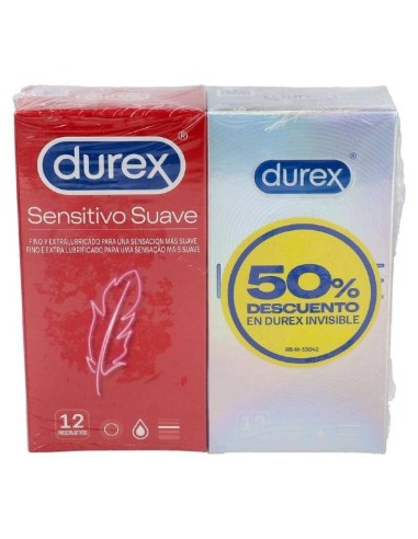 Duplo Durex Preservativos Sensitivo Suave + Preservativos Invisible, 12+12 Unidades