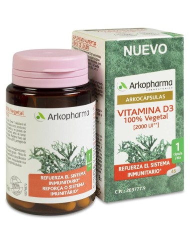 Arkopharma Arkocápsulas Vitamina D3 100 % Vegetal, 45 Cápsulas