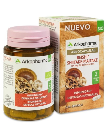 Arkopharma Arkocápsulas Reishi Shiitake-Maitake Bio, 40 Cápsulas