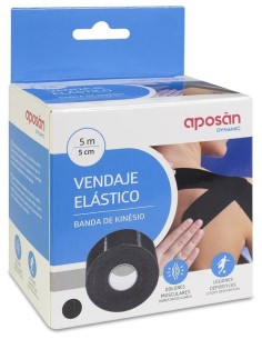 Aposán Dynamic Vendaje Elástico Kinésio Negro 5 Cm X 5 M, 1 Unidad