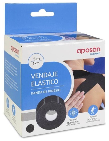 Aposán Dynamic Vendaje Elástico Kinésio Negro 5 Cm X 5 M, 1 Unidad