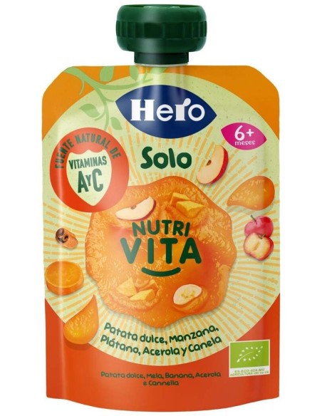 Hero Baby Solo Bolsita De Patata Dulce, Manzana, Plátano, Acerola Y Canela, 100 G.