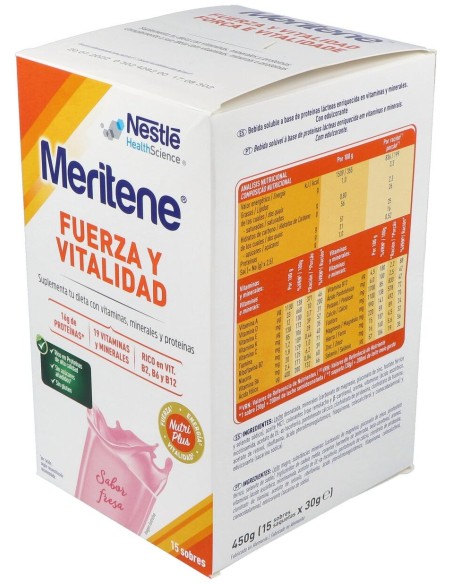Meritene Fuerza Y Vitalidad Batidos Sabor Fresa 15 Sobres
