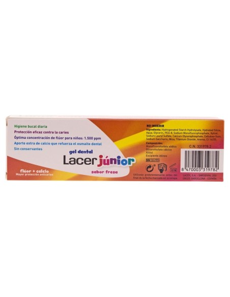 Lacer Junior Gel Dental Sabor Fresa, 75 Ml