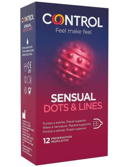 Control Sensual Dots Y Lines Preservativo Puntos Y Estrías 12Uds