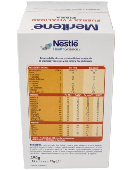 Meritene Fuerza Y Vitalidad Fibra Sabor Chocolate Batidos 14Uds