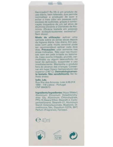 Isdin Germisdin Ultra 72H Antitranspirante Roll-On, 40 Ml