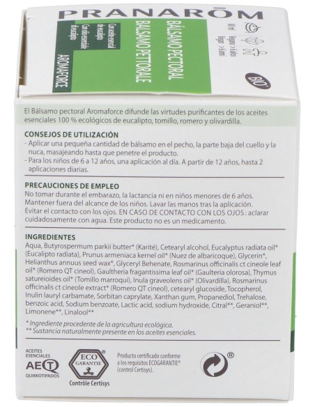 Pranarôm Aromaforce Bálsamo Pectoral Bio 80Ml