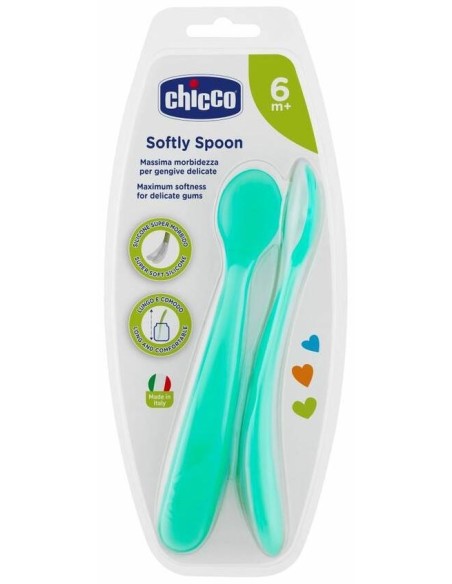 Chicco Cuchara Infantil Silicona Easy Training Azul +6M 2U