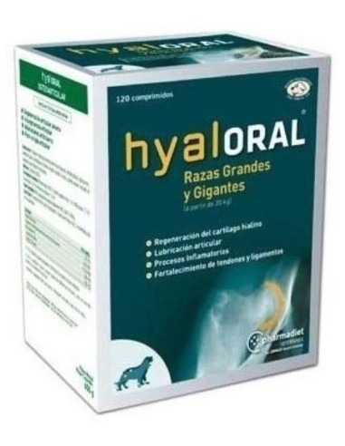 Pharmadiet Hyaloral Razas Grandes Y Gigantes + 20 Kg, 120 Comprimidos