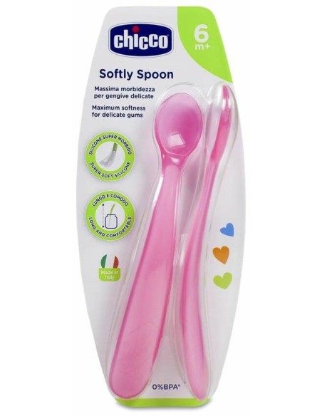 Chicco Cuchara De Silicona Rosa +6M, 2 Uds