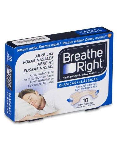 Breathe Right Tira Adhesiva Nasal Talla Grande, 10 Uds