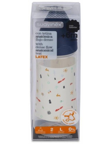 Suavinex Biberón Boca Ancha Tetina Anatómica T-L Flujo 2 +6 Meses, 360 Ml