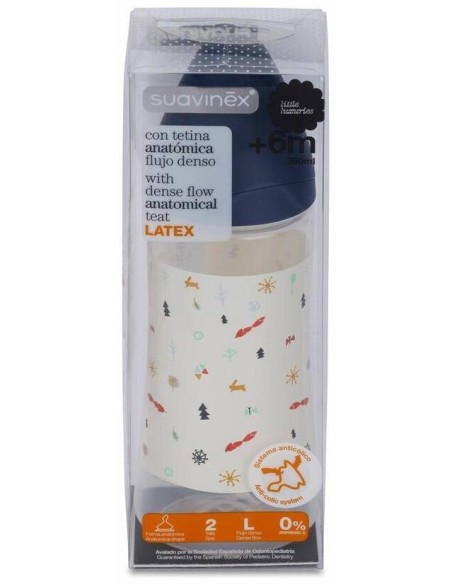 Suavinex Biberón Boca Ancha Tetina Anatómica T-L Flujo 2 +6 Meses, 360 Ml