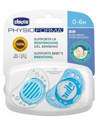 Chicco Chupete Physio Air Látex Azul 0-6 Meses, 2 Uds