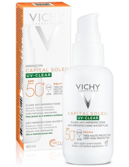 Vichy Capital Soleil Uv Clear Fluido Fotoprotector Diario Anti-Imperfecciones Spf50+, 40 Ml