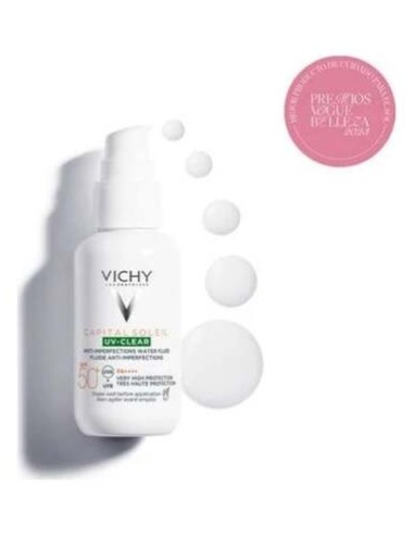 Vichy Capital Soleil Uv Clear Fluido Fotoprotector Diario Anti-Imperfecciones Spf50+, 40 Ml