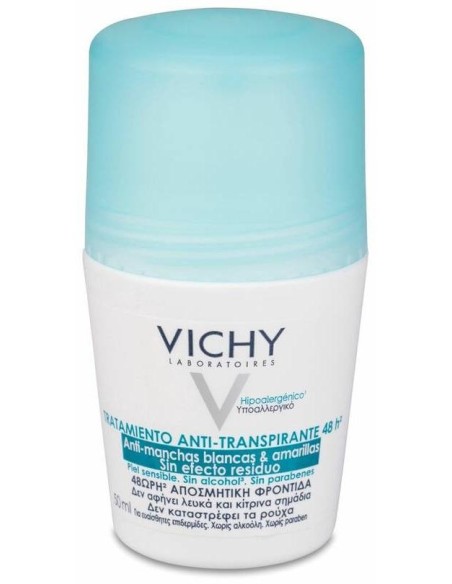 Vichy Desodorante Antitranspirante 48 H Antimanchas Roll-On, 50 Ml
