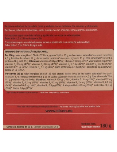 Siken Diet Barritas Crema Chocolate, 5 Uds