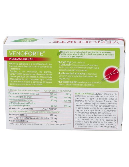 Arkopharma Venoforte Piernas Ligeras, 30 Cápsulas