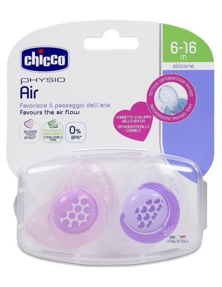Chicco Chupete Silicona Physioforma Aire 6-12 M Rosa, 2 Unidades