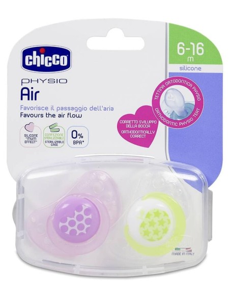 Chicco Chupete Silicona Physioforma Aire 6-12 M Rosa, 2 Unidades