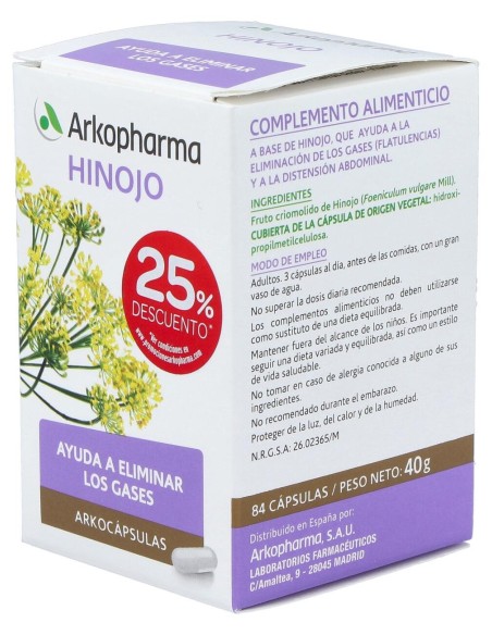 Arkopharma Arkocápsulas Hinojo, 84 Cápsulas
