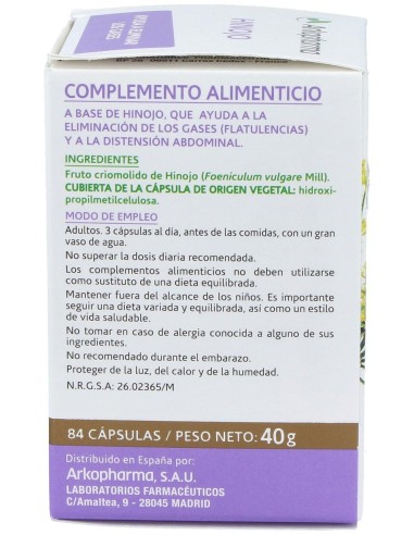 Arkopharma Arkocápsulas Hinojo, 84 Cápsulas