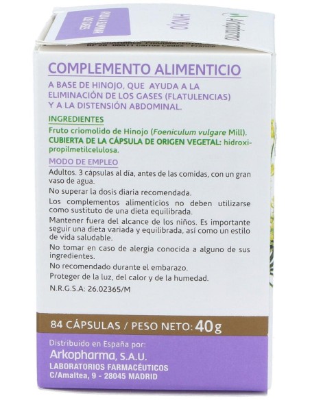 Arkopharma Arkocápsulas Hinojo, 84 Cápsulas