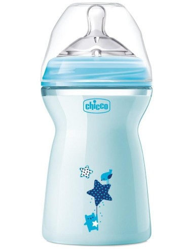Chicco Natural Feeling Biberón De Plástico +6Meses Tetina Flujo Rápido Color Azul, 330 Ml