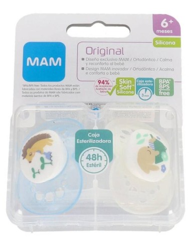 Mam Chupete Original Silicona 6+ Azul, 2 Unidades