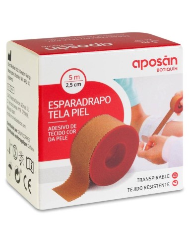 Aposán Esparadrapo Tela Piel 2,5 Cm X 5 M, 1 Ud